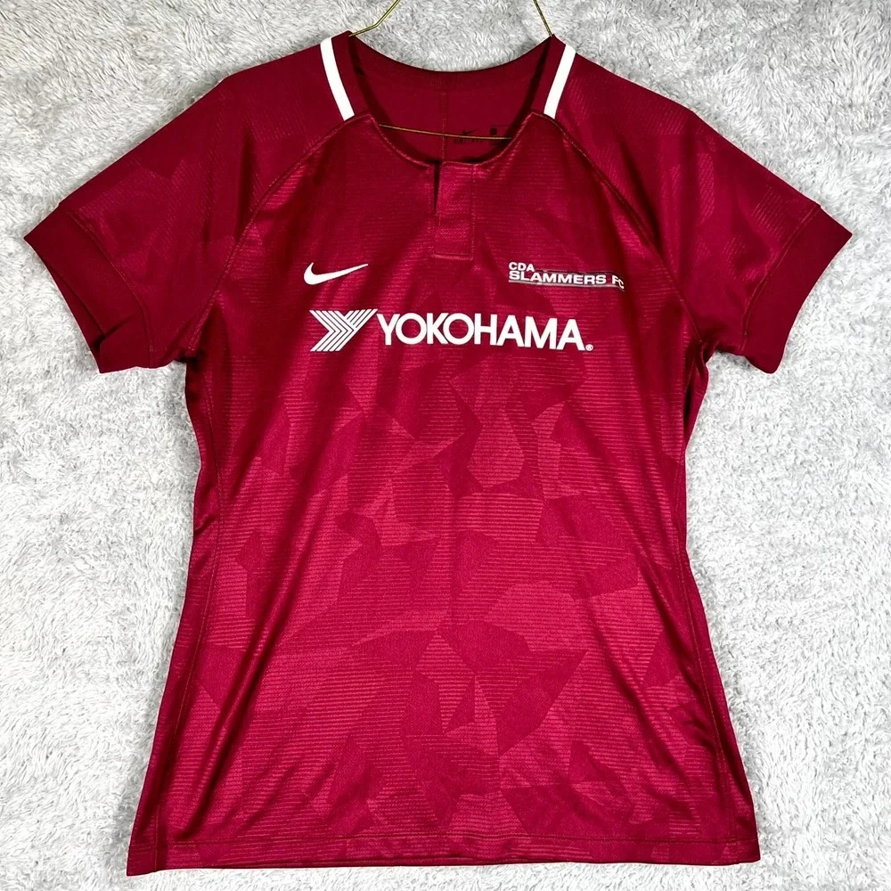 CDA Slammers FC Jersey Womens Medium Maroon Nike Soccer Yokohama Bina #9 Dri Fit